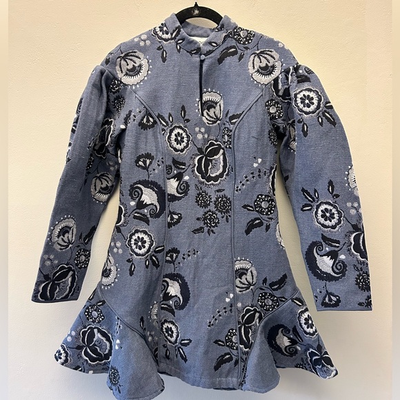 Free People x Charo Ruiz Ibiza Ara Mini Dress Small New Blue Floral Jacquard - Picture 4 of 8